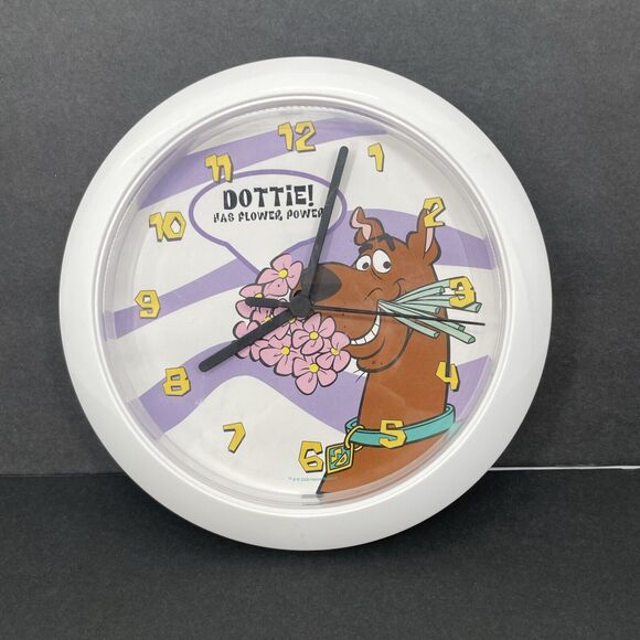 Scooby Doo Wall Clock Dottie Has Flower Power Battery White Frame Round VTG 8.5" - Picture 1 of 13